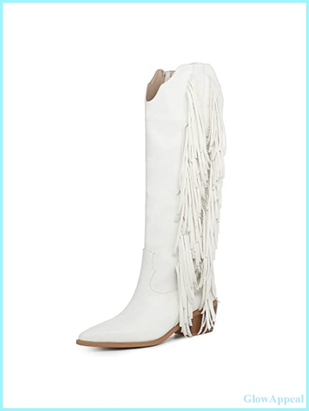 Faux Leather Fringe Cowboy Boots Knee High Western Boots